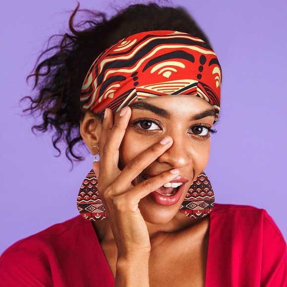 2 Pairs African Faux Leather Earrings and 2 Pcs African Headbands ( 4pcs Bundle) - Picture 3 of 7